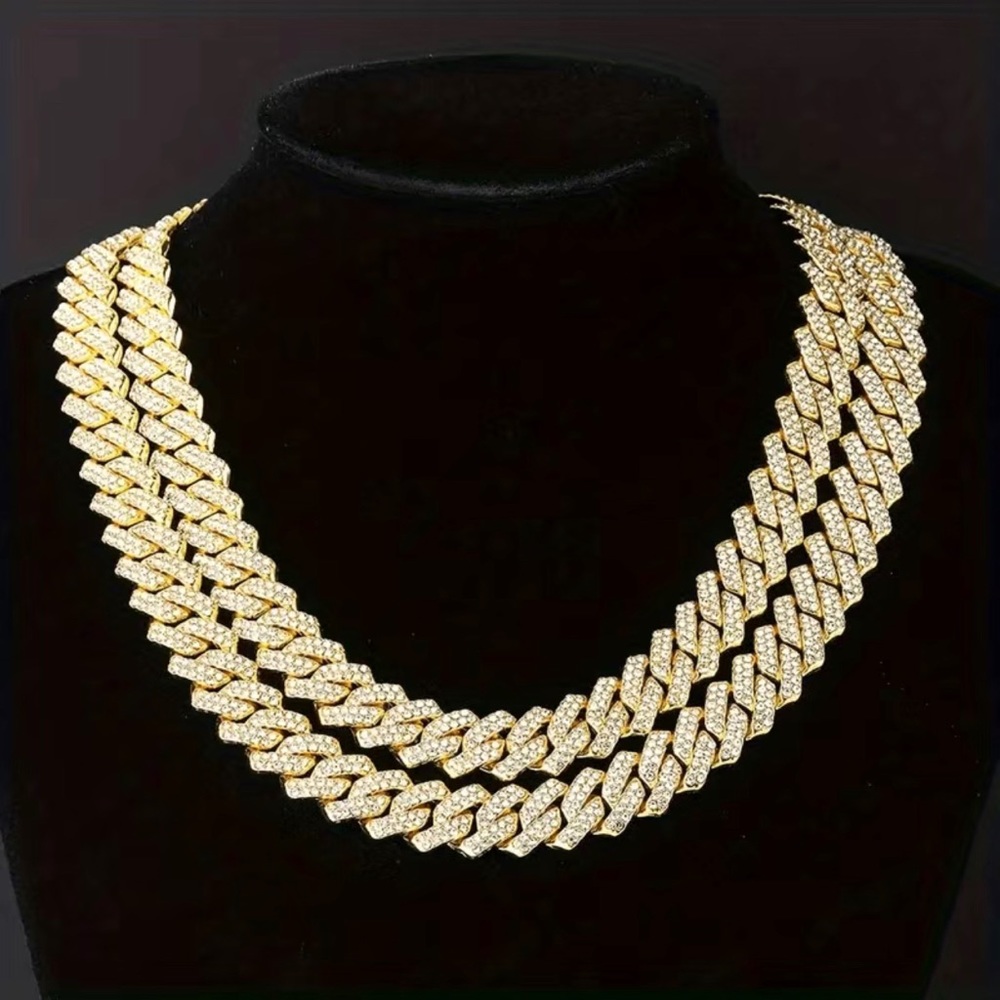 Mens Cuban Link Chain Iced Out Gold Miami Cuban Necklace With Diamond Bling
